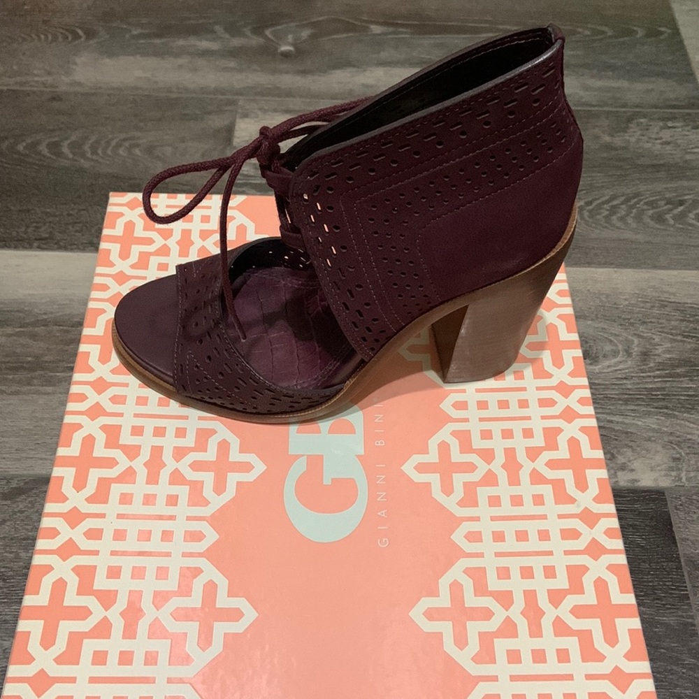 Sugar plum open toe and center tie bootie. New, size US 5.5